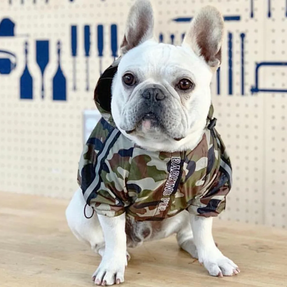 FATHIN Dog Clothes Adidog Camouflage French Bulldog Pupreme Shirt Dog Camo Windbreaker Sport Retro Dog Hoodies Pet Clothes