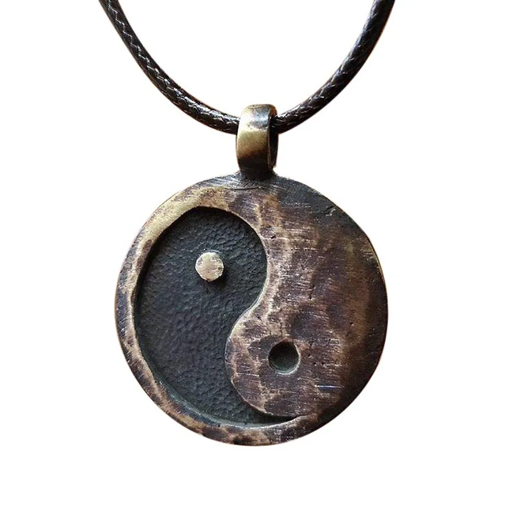 Vintage Taichi Synbol Yin Yang Necklace For Men Ancient Looking High Quality Pendant Handmade Necklaces Jewelry Birthday Gift