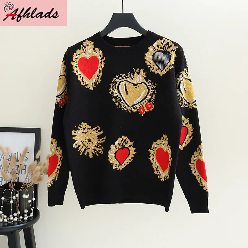 Knitwear Spring And Autumn New Women Korean Vintage Fashion Long-Sleeved Round Neck Jacquard Pullover Bottoming Top