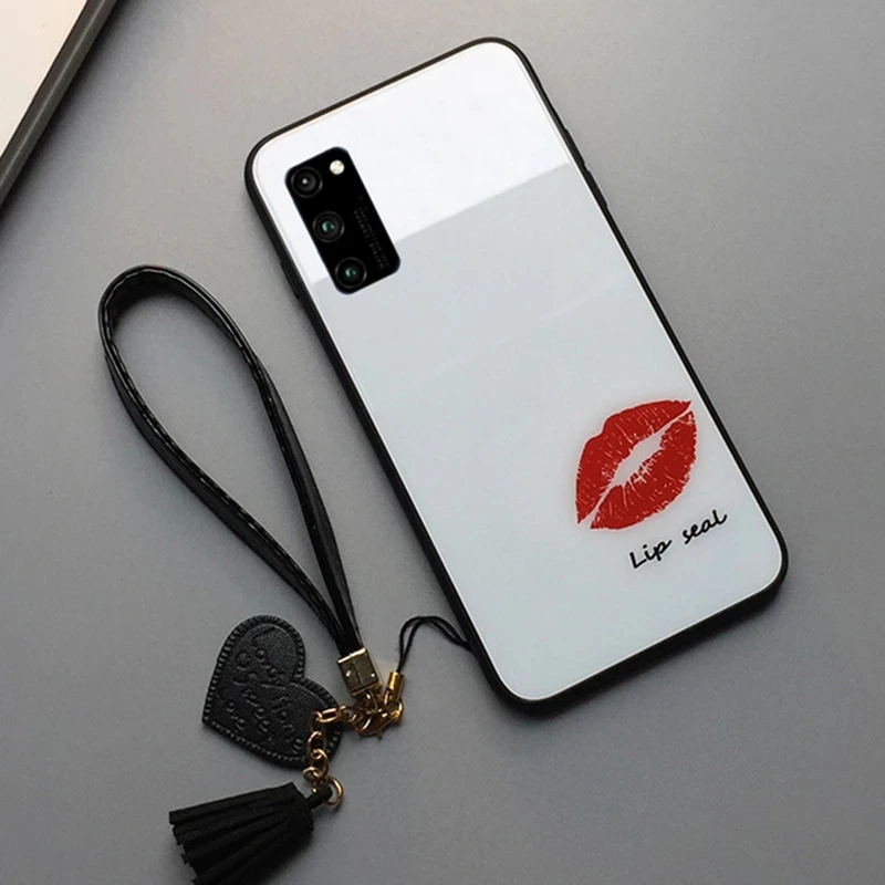 Tempered Glass Case For Huawei Honor 30 Plus 30S 20 20s 20i V20 50 60 Pro 60se Free Sexy Lip Print Hard Cover Coque Fundas