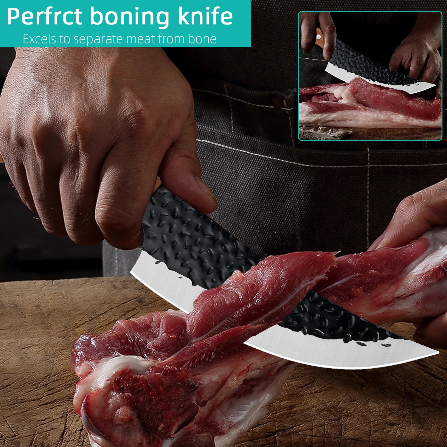 Kitchen Chef Knife Handmade Knife Boning Meat Cleaver Stainless Steel Full-Tang Forged Fishing Barbecue Butcher Cooking Cutter