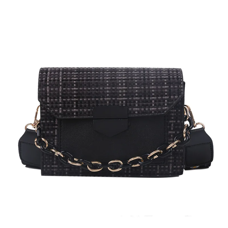 Wide Strap Shoulder Bags for Women Luxury Designer Lady Handbags and Purses Fashion Chain Messenger Crossbody Bags