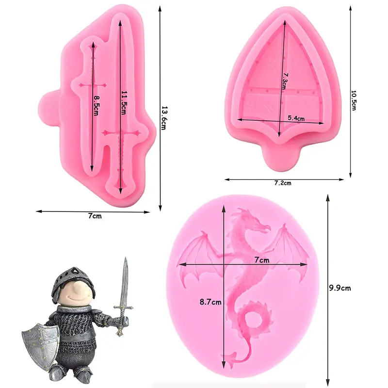 3D Dragon Silicone Mold Swords Shield Battle Fondant Molds DIY Cake Decorating Tools Cupcake Cookie Baking Chocolate Candy Mould