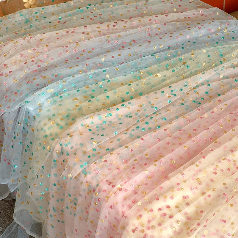 Colorful Dot Bronzing Soft Gauze Mesh Fabric By Meter For Dress Diy Tutu Skirt Hair Ornaments, Stage And Wedding Decoration