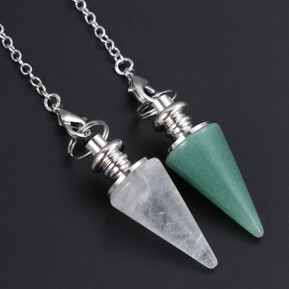 Natural Quartz Reiki Healing Pendulum,for Dowsing Spiritual Divination Cone Crystal Quartz Pendulos Small Size Necklace Jewelry