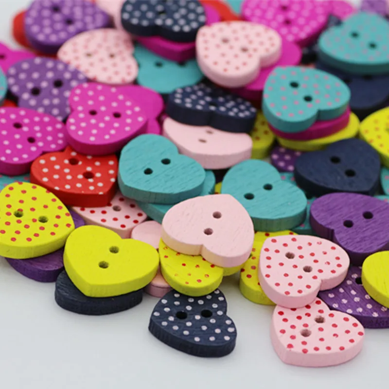 100 pz 15mm legno Polka Dots stella/cuore/fiore bottoni maculati cucito 2 fori fai da te artigianato di nozze abbellimenti per Scrapbooking