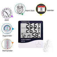 NEW LCD Electronic Digital Temperature Humidity Meter Thermometer Hygrometer Indoor Outdoor Weather Station Clock HTC-1 HTC-2