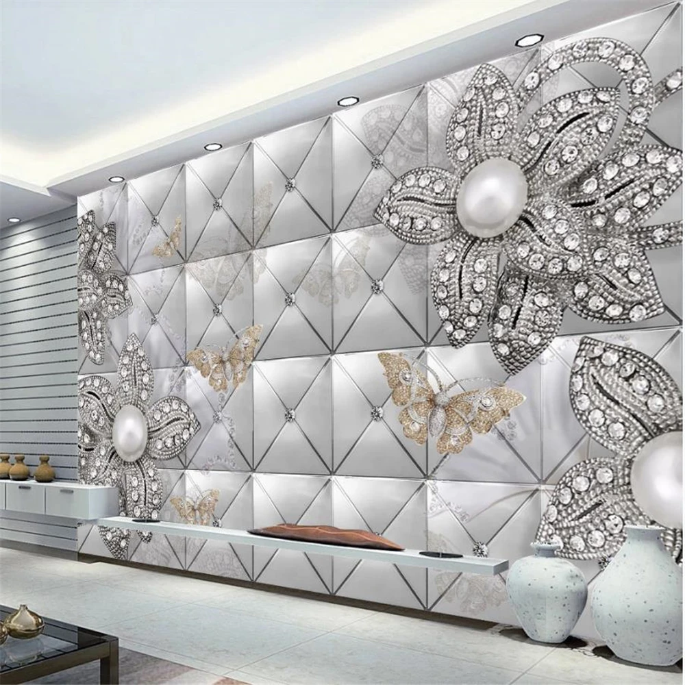 New product diamond pearl jewelry soft bag background wall modern wallpaper for living room