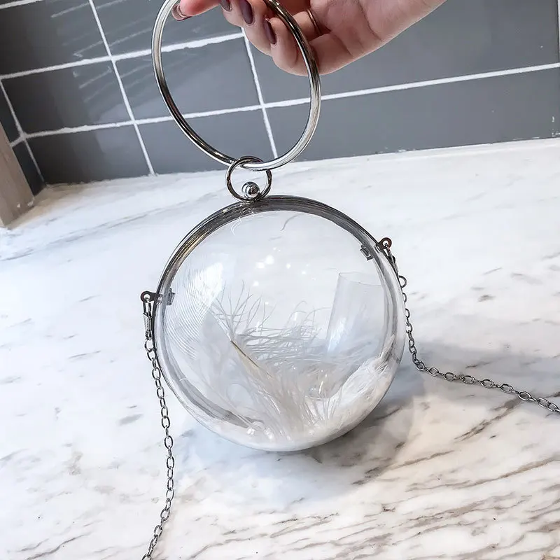 Designer Transparent Clear Pvc Small Round Bag Mini Women Handbags Chain Shoulder Messenger Bag Wrist Bag Clutch Purse New 2020