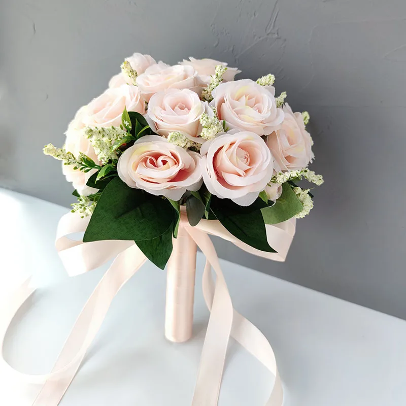 Buquê de casamento de dama de honra, flores de seda brancas, rosas artificiais, alfinetes de noiva, buquê de casamento, acessórios de casamento