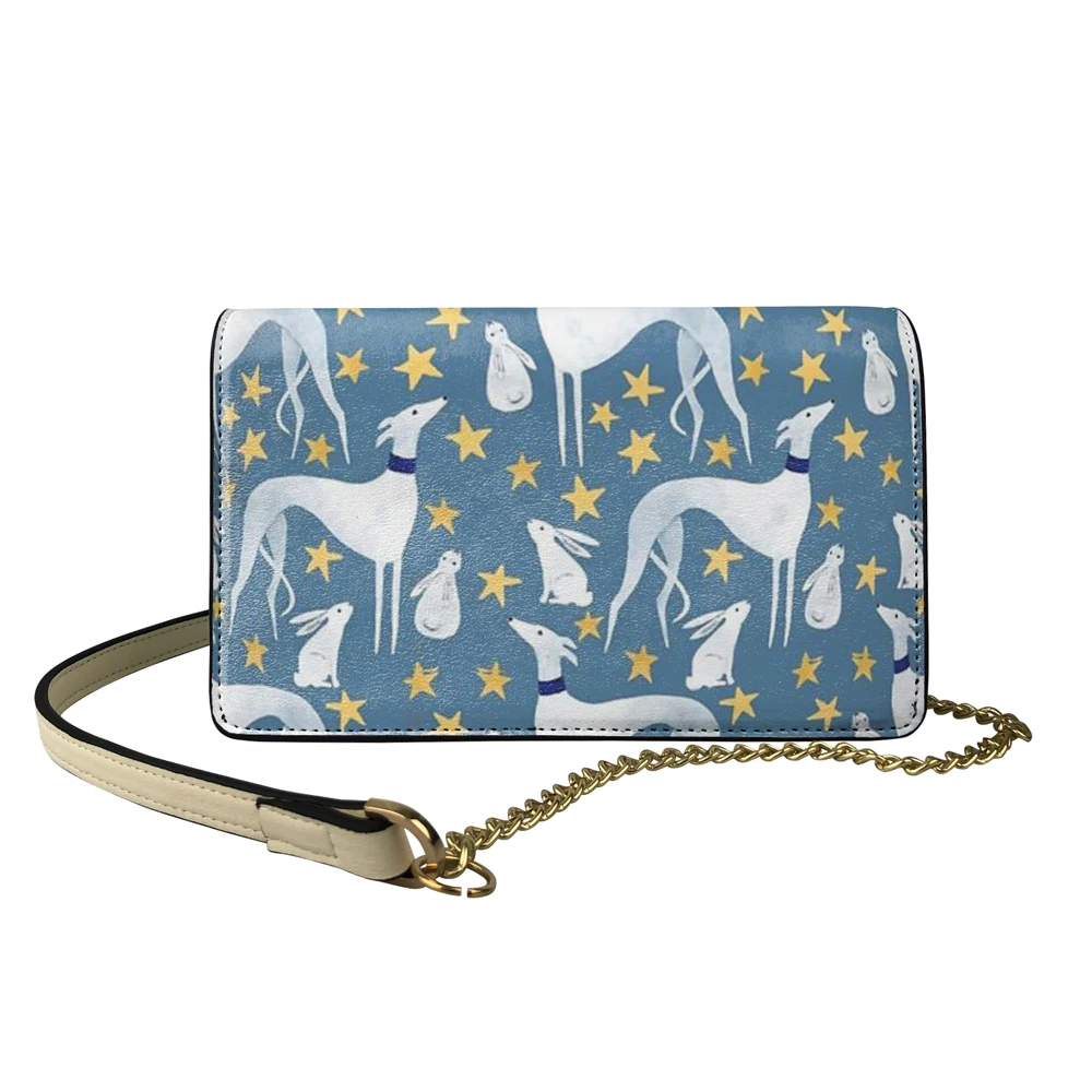 

Hare And Stars Print Shoulder Bags Women's Evening Bags PU Leather Small Messenger Party Purse Female Greyhound Dog Handbag