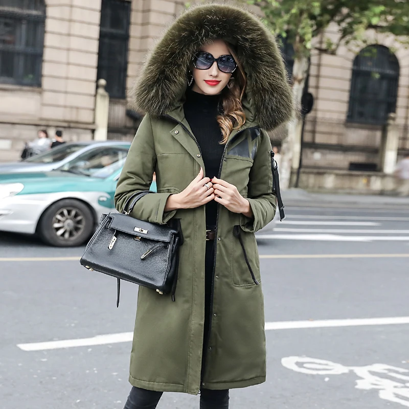 

Women Winter 90% White Duck Down Jacket Parkas Long Jackets Large Natural Raccoon Fur Hooded Coat Female Outwear LWL1114