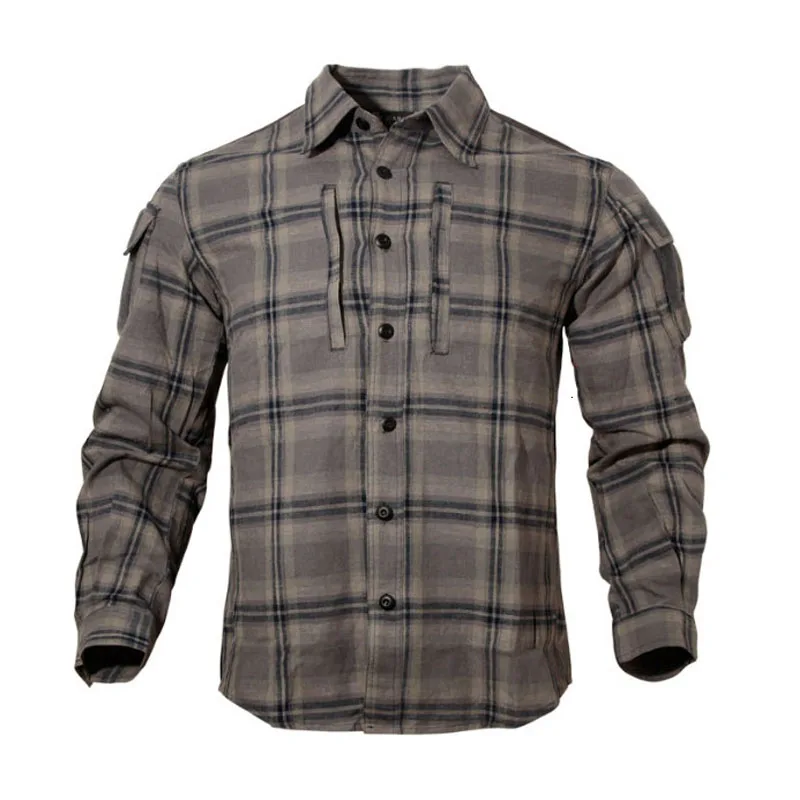 Men Long Sleeve Breathable Cotton Plaid Shirt Army Fan Plaid Tactical Shirt Women Outdoor Hiking Training Uniform Shirt