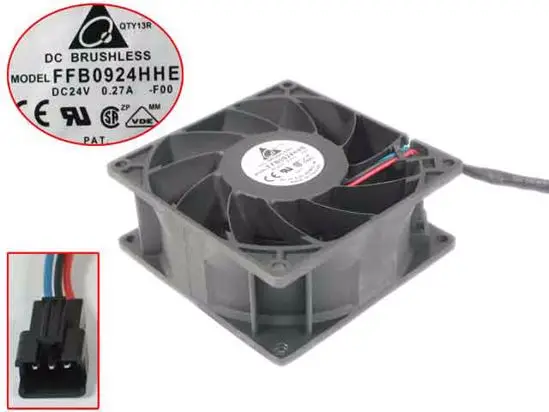 

Delta Electronics FFB0924HHE F00 DC 24V 0.27A 90x90x38mm 3-Wire Server Cooling Fan