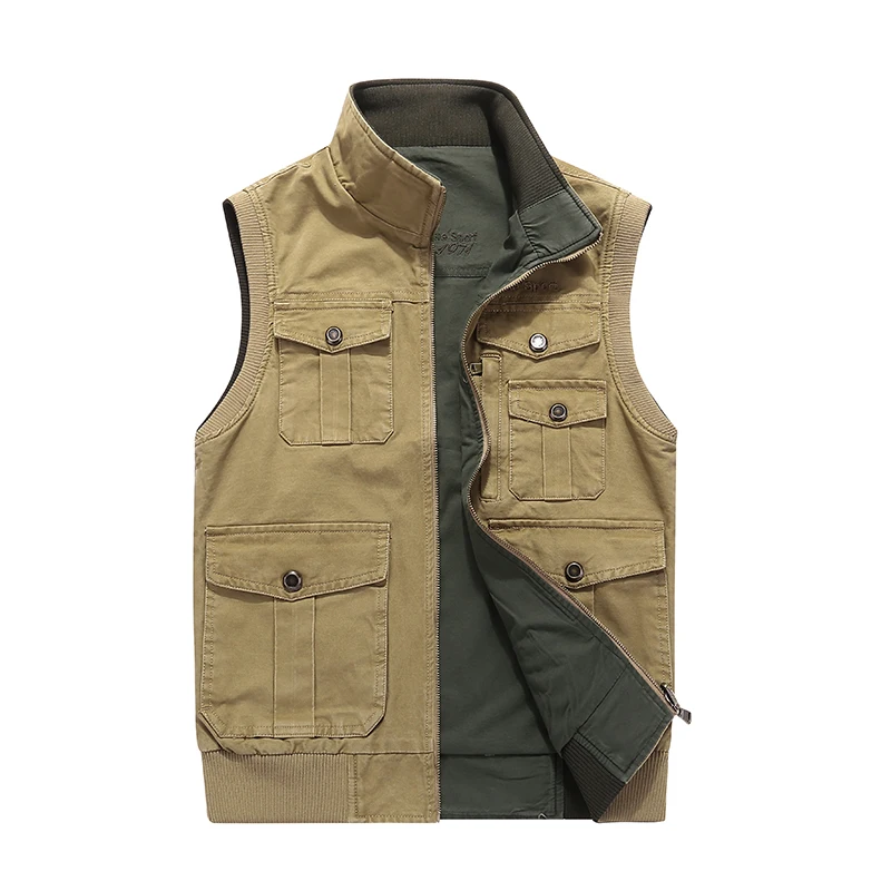 Double Sided Cotton Multi-Pocket Fishing Vest Men Camping Climbing Waistcoat Photography Travel Sleeveless Jacket Many Pocket