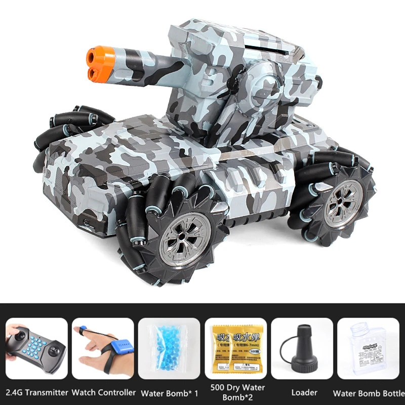 Veicolo per camion telecomandato doppio d'assalto con pompa ad acqua con rilevamento dei gesti 360 °   Drift Later Driving Giocattolo per carro armato RC fuoristrada multi-terno