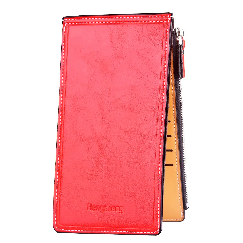 Ladies Wallet Long Pu Leather Solid Color Retro Folding Long Wallet New Multi-card Fashion High-end Card Holder