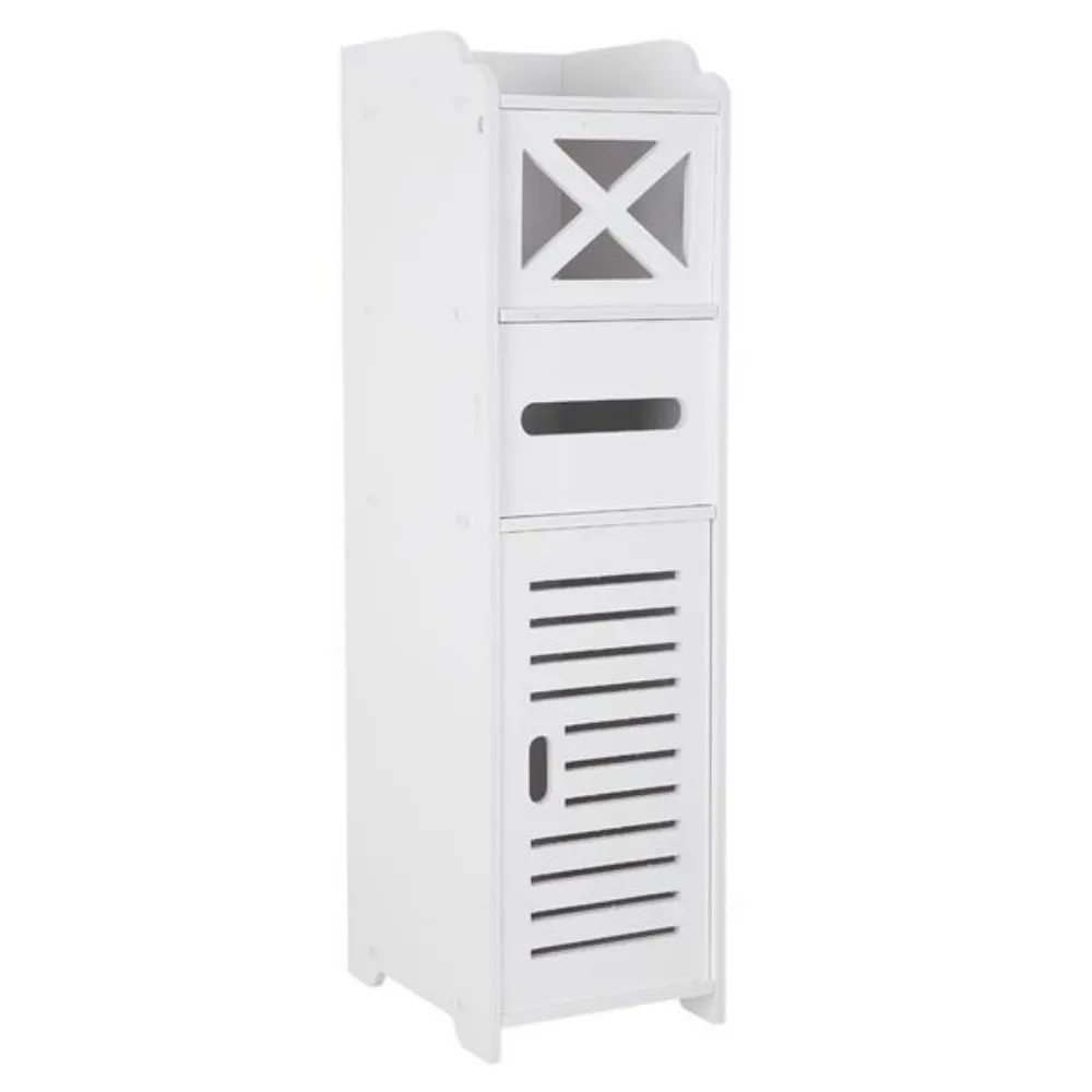 Narrow Cabinet for Pvc Toilet Cross Tissues Two Tissue Storage Narrow Bathroom White Cabinet Durable Lots of Storage(20x25x74cm)