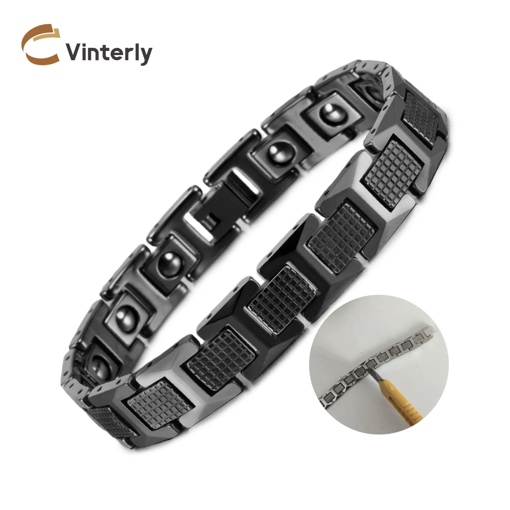 

Black Bracelet Benefit Anti-Scratch 12mm Health Energy Tungsten Bracelets Male Hematite Chain Waterproof Jewelry Homme