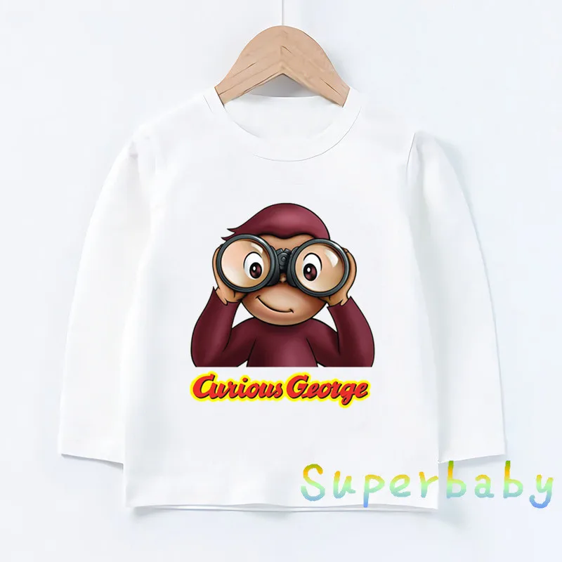 Children Curious George Monkey Print T shirt Baby Boys Girls Cartoon Funny Tops Kids Long Sleeve T-shirt,LKP5266