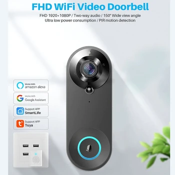FHD WiFi Video Doorbell 1080P Two-way Audio Wide Angle Peephole PIR Motion Detection Tuya App Wireless Home Security Door Viewer
