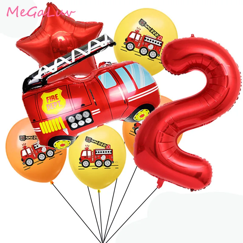 13pcs/set 2nd 3th Birthday Fire Truck Latex Balloons 32INCH Red Number Baloons Baby Shower Firefighter Birthday Party Decoration