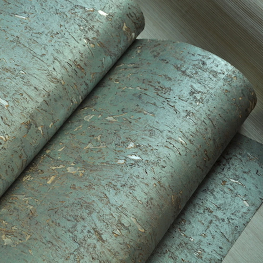 MYWIND  0.91*5.5M/Roll Teal Blue Green Luxury 100% Material 3d Design Home Decor Wall Paper Cork Wallpaper