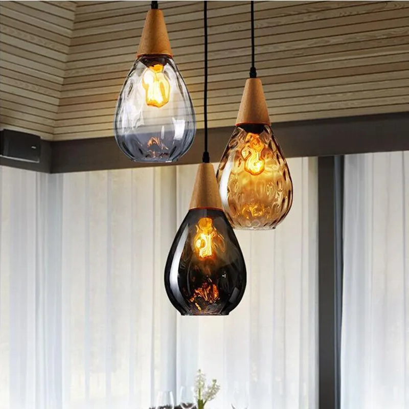 Modern Glass Pendant Lights Water Drop lampshade Pendant lamp LED hanging Lamp Ceiling fixture for Kitchen Cafe Bar Dining Room