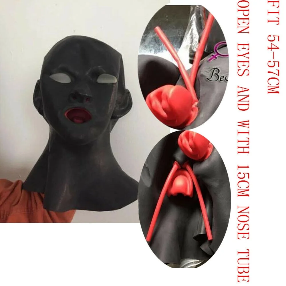 

women latex mask with 15cm nose tube and red teeth open eyes FITS 54-57CM