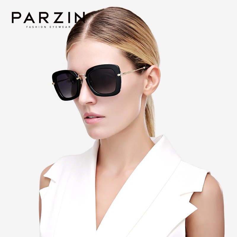 PARZIN Black Square Frame Polarized Sunglasses UV400 Driving Vintage Shades For Women High Quality Eyewear With Accessories 9535