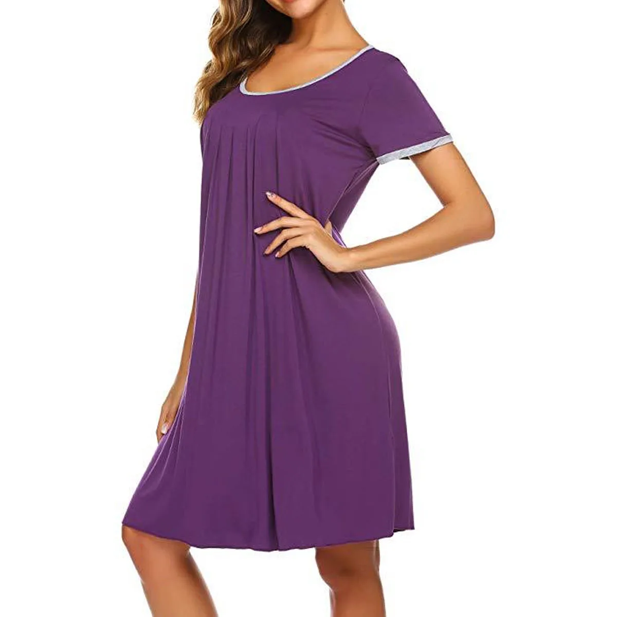 Soft Women Sexy Sleepwear Dress Cotton Solid Color Short Sleeve Nightwear Dress Lingerie Home Clothing New
