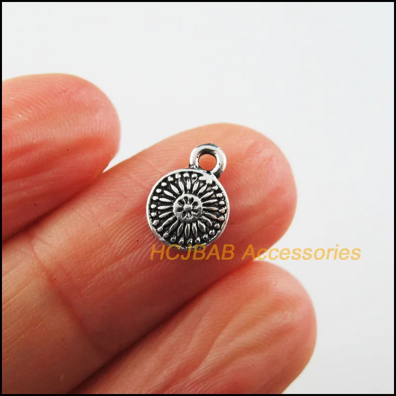 60 New Flower Charms Tibetan Silver Color Round Pendants 7.5x10.5mm