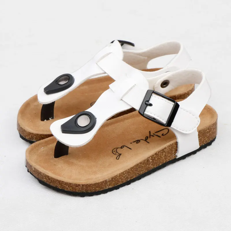 Children Slides Boy Girl Sandals Cool Design with Cork Flat Shoes Non-Slip Casual Summer Toddler Sandals Leather Kids Flip Flops