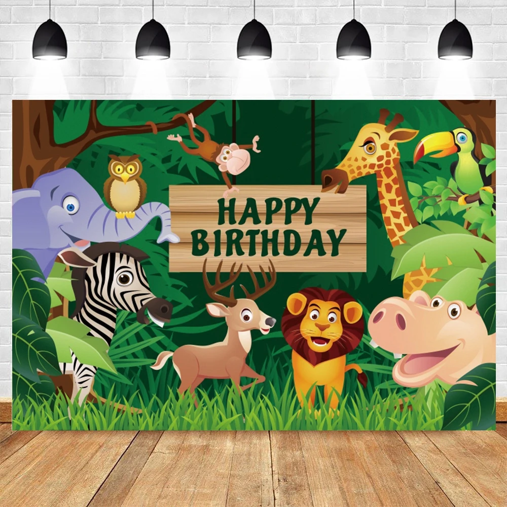 

Safari Party Wild Animal Jungle Forest Newborn Baby Shower Boy Birthday Background Custom Photography Backdrop Vinyl Photophone