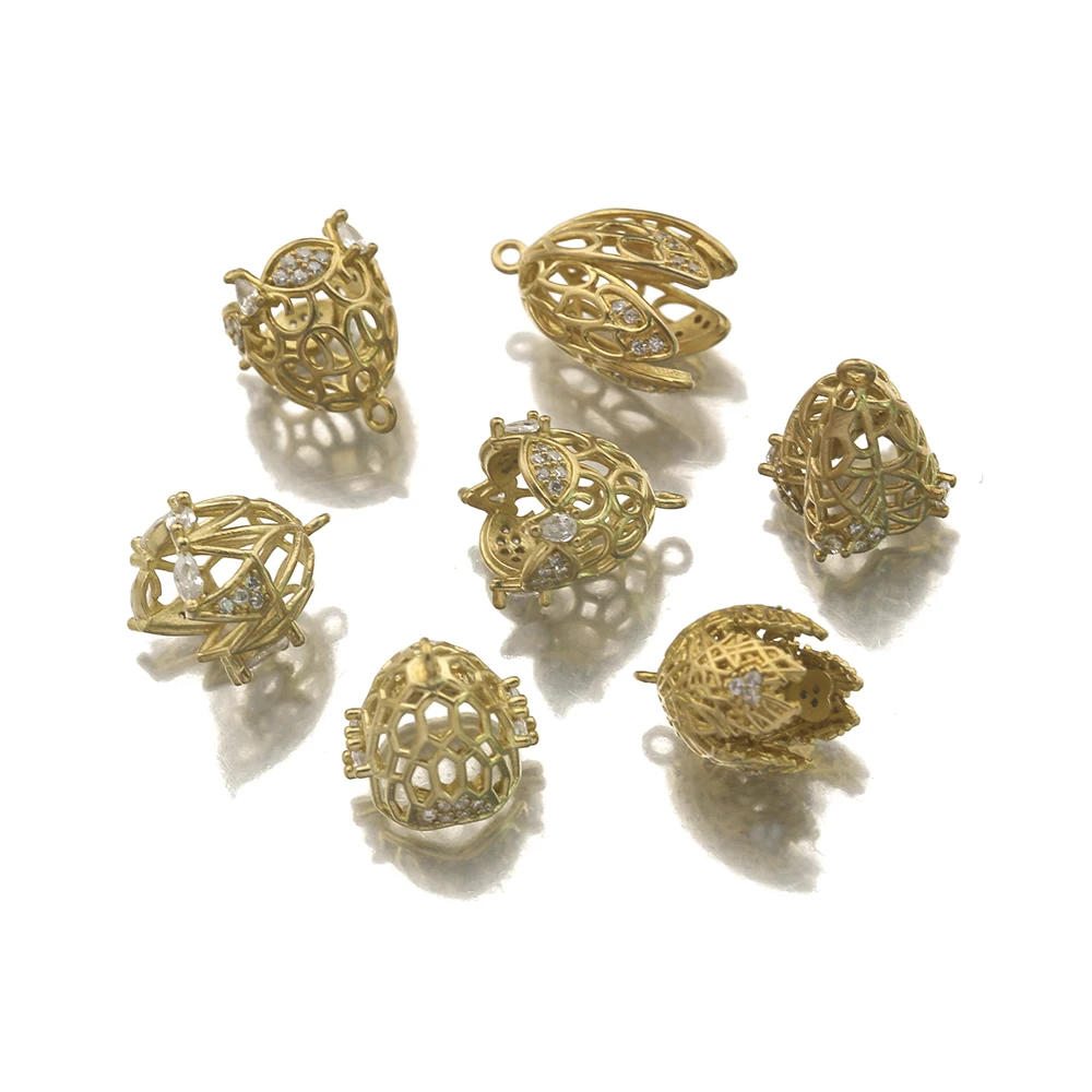 4Pcs/Lot Brass Flower Bell Shape Filigree Bead Cone Caps,Zirconia Bead Tassel End Caps,For Diy Handmade Jewelry Making Supplies