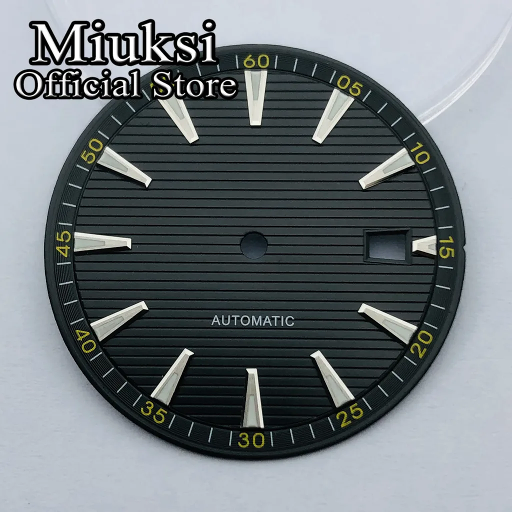 Miuksi 33.3mm black blue green silver watch dial luminous dial fit NH35 movement