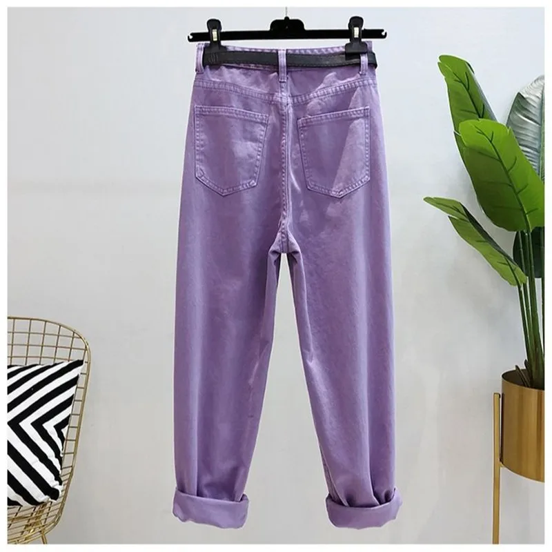 2020 White Purple Jeans Plus Size High Waist Denim Harem Pants Boyfriend jeans for Women Streetwear Loose Trouser vaqueros mujer