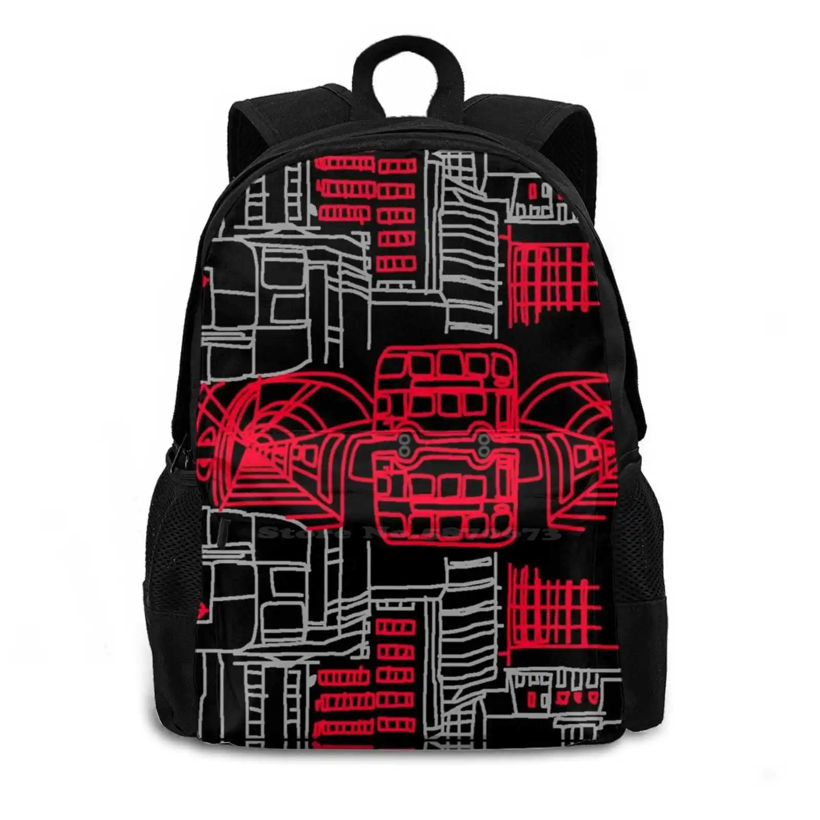 London Backpacks For School Teenagers Girls Travel Bags Black Red Grey London Bus Tube Underground Pattern Pop Art