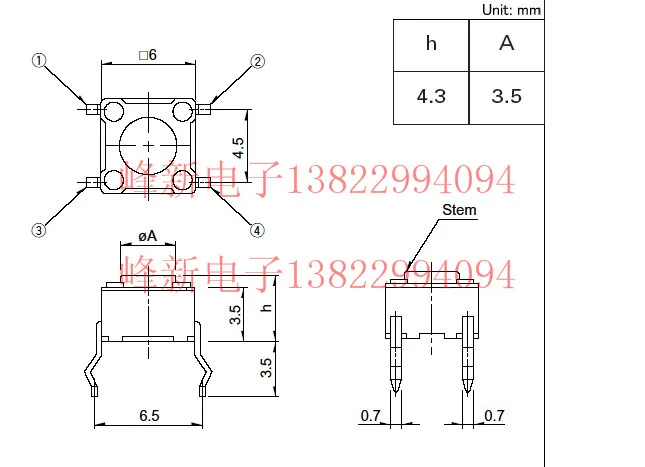 Zuid-korea Rechte Plug 4-Pin Touch Schakelaar 6*6*4.3 Cooker Knop Sleutelschakelaar Micro-Action Hoge Temperatuur Weerstand