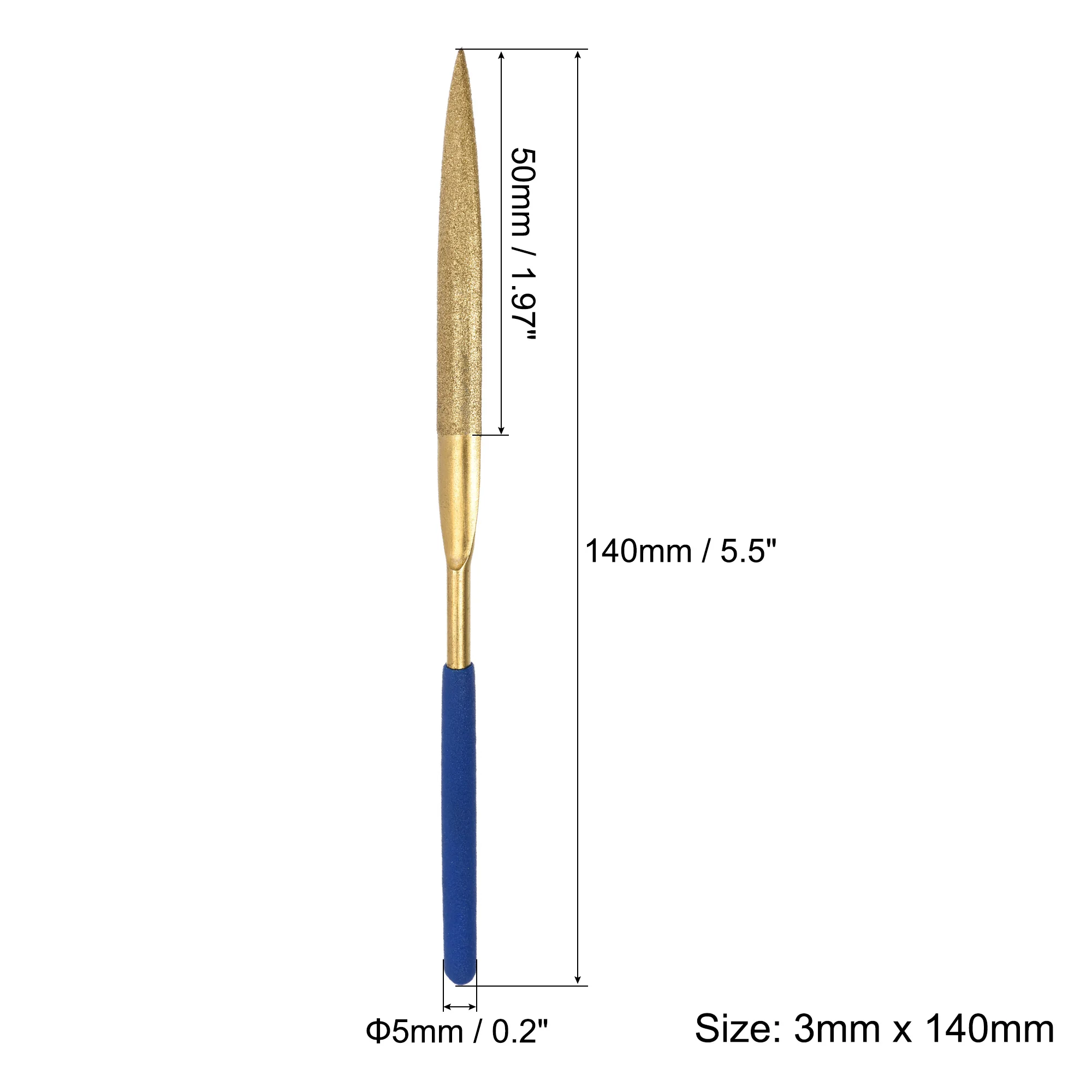 Uxcell 10pcs Diamond Needle File Set 3mm x 140mm Half Round Files Titanium Coated Tools for Metal Wood Stone Glass