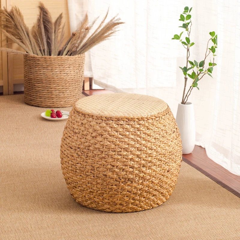 Taburete pequeño de ratán para el hogar, reposapiés otomano redondo moderno para sala de estar, silla de ratán moderna para dormitorio