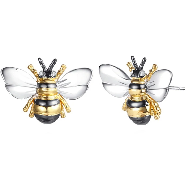 Huitan Creative Yellow Honey Bee Shape Stud Earrings Cute Girl Birthday Gift Simple Stylish Animal Earrings Women Trendy Jewelry