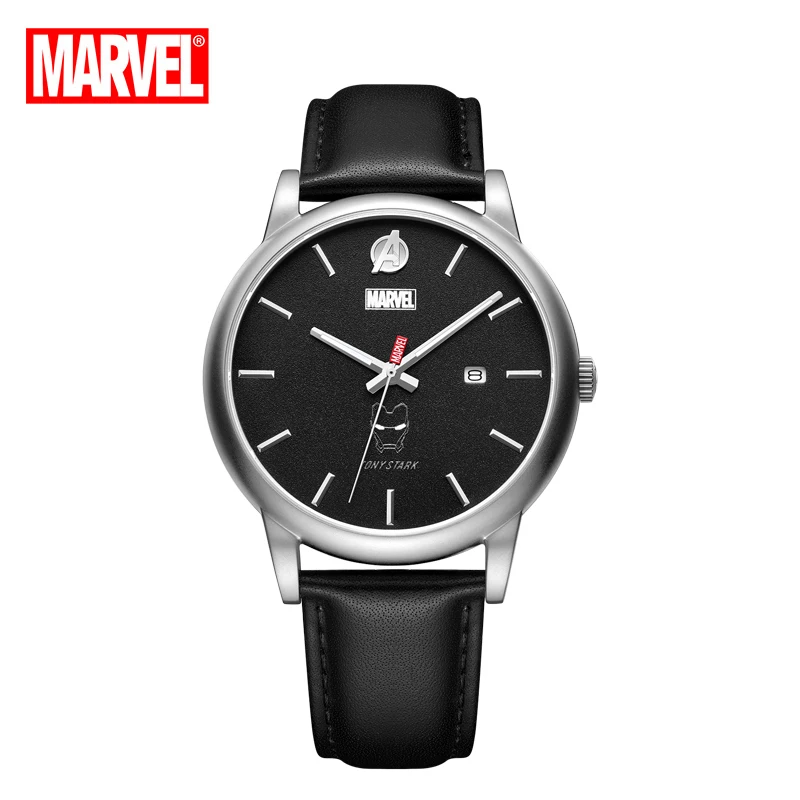 

Disney Marvel Official New The Avengers IRON Men Tony Stark Casual Quartz Wristwatch Crystal Glass Date Etched Dial Male Clock