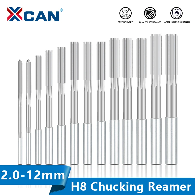 XCAN HSS M35 Machine Reamer H8 Straight Shank Chucking Reamer 2/2.5/3/4/5/6/6.5/7/8/9/10/11/12mm Milling Reamers