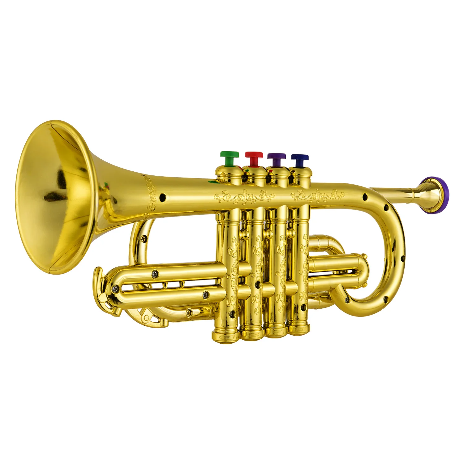 Trumpet Kids Musical Educational toy Wind Instruments ABS Metallic Gold Trumpet with 4 Colored Keys for Kids Children