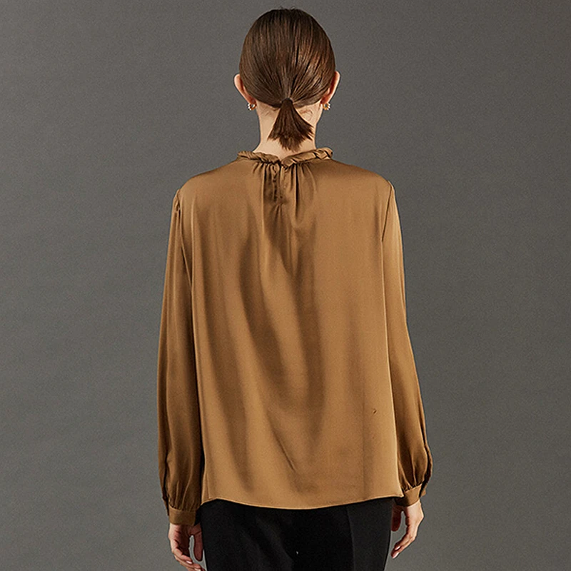 Silk Blouse Women Casual Style 90% Silk 2 Colors Vintage Design O Neck Long Sleeve Pullover Plus Sizes Shirt Top New Fashion