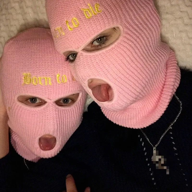 Eye Holes Ski Face Mask Balaclava Outdoor Warm Beanies Personalized Embroidery Party Mask Winter Hats for Women Men Couples