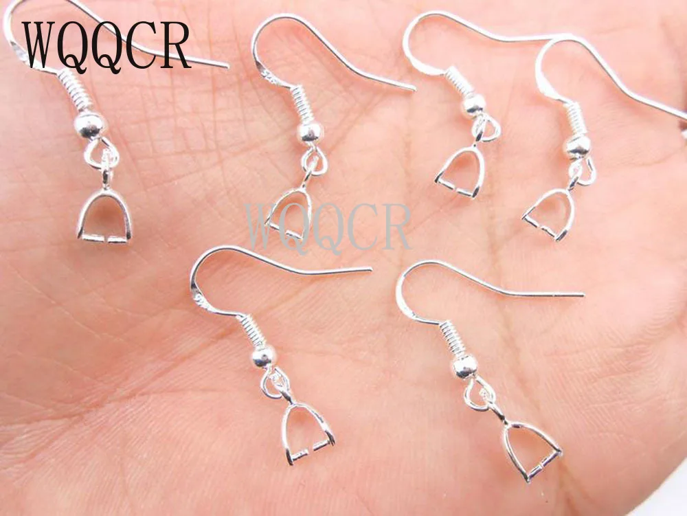 Wholesale 100X Beads 925 Bright Silver Jewelry Findings Pinch Bail Soft 925 Stamped silver Hook Earring Earwire