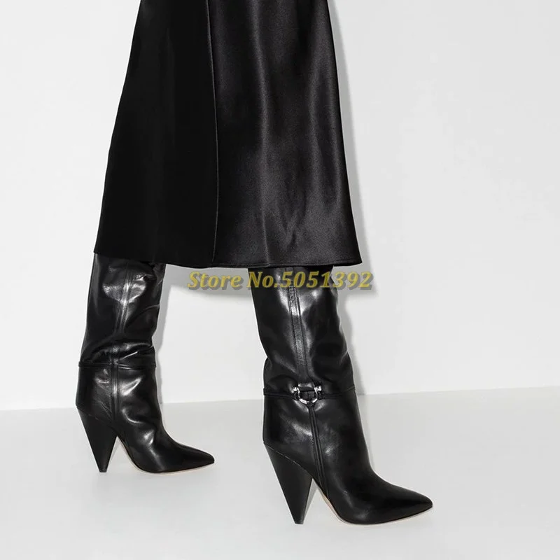 Spike Heel Leather Women Dress Boots Sexy Pointed Toe Over The Knee Solid Nude Black Newest Winter Women Boots Thigh High Shoes