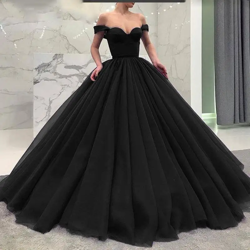 2024 Gothic Black Wedding Dresses Princess Off The Shoulder Charming Bridal Gowns Corset Up Back Robe De Mariage